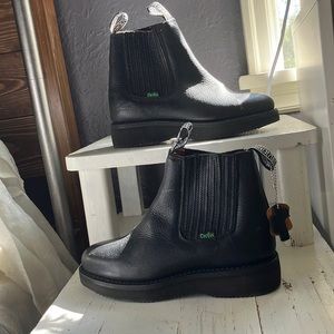 Cactus Lug Sole Pull On Chelsea Pebbled Leather Moto Work Boot Black Size 9